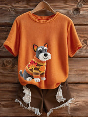 Damen-T-Shirt mit kurzen Ärmeln für Hunde kunst, O-Ausschnitt