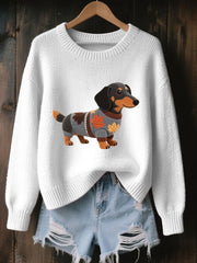 Damen-Herbst-Hunde-Kunstdruck-O-Ausschnitt-Sweatshirt mit langen Ärmeln