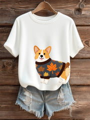 Damen-T-Shirt mit kurzen Ärmeln für Hunde kunst, O-Ausschnitt