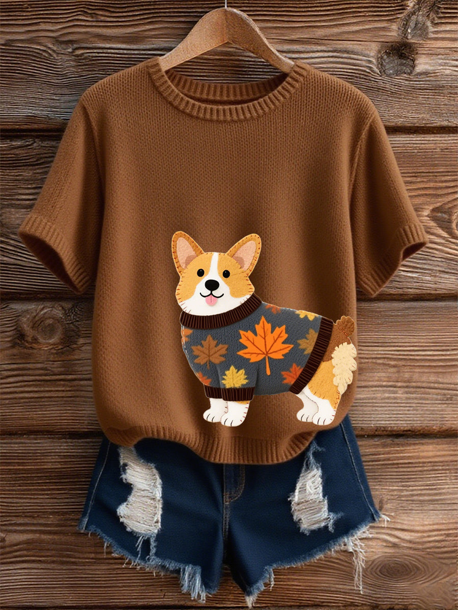 Damen-T-Shirt mit kurzen Ärmeln für Hunde kunst, O-Ausschnitt