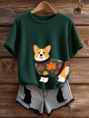 Damen-T-Shirt mit kurzen Ärmeln für Hunde kunst, O-Ausschnitt