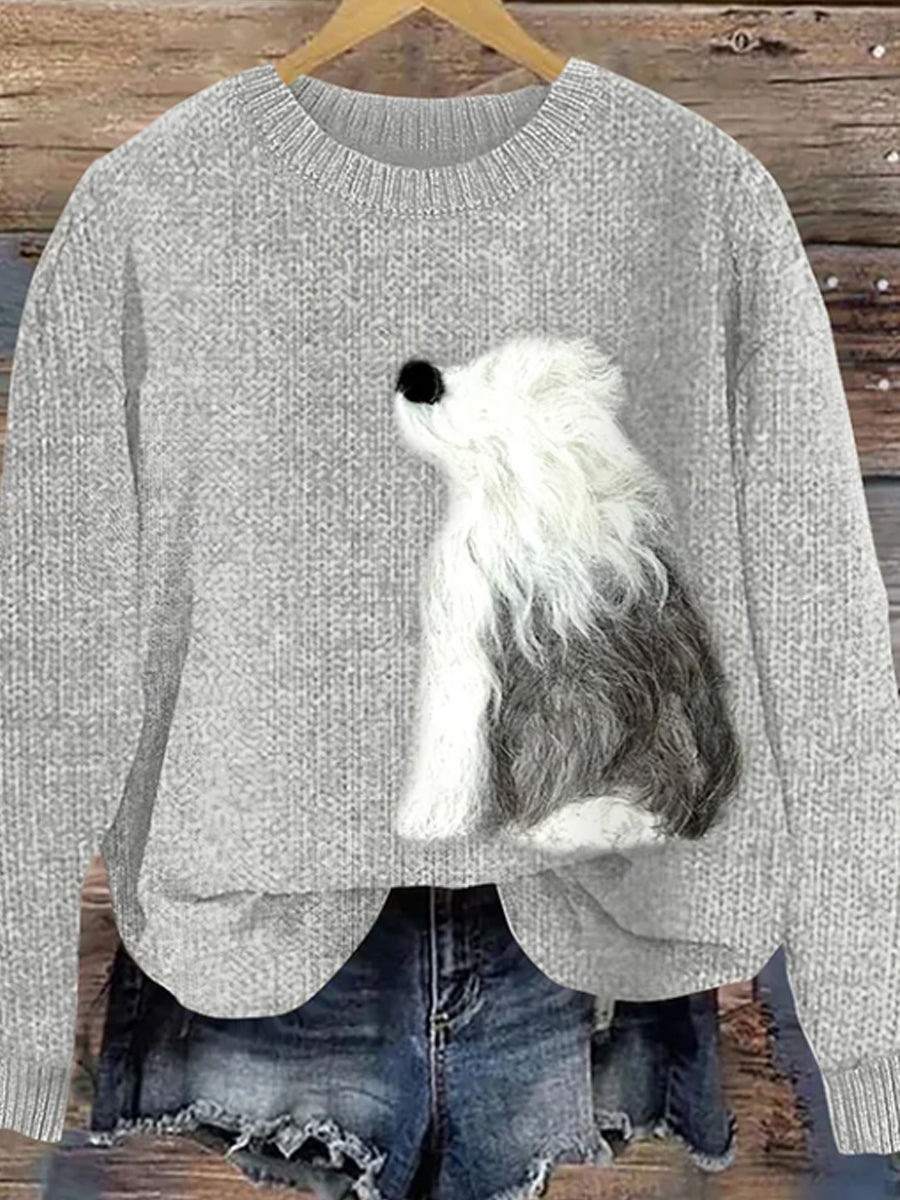 Frauen niedliche alte englische Schäferhunde Filz Hund Kunst Gemütliche Pullover