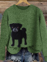 Frauen lebhafter Mops Hund Filz Kunst Gemütliche Strick pullover
