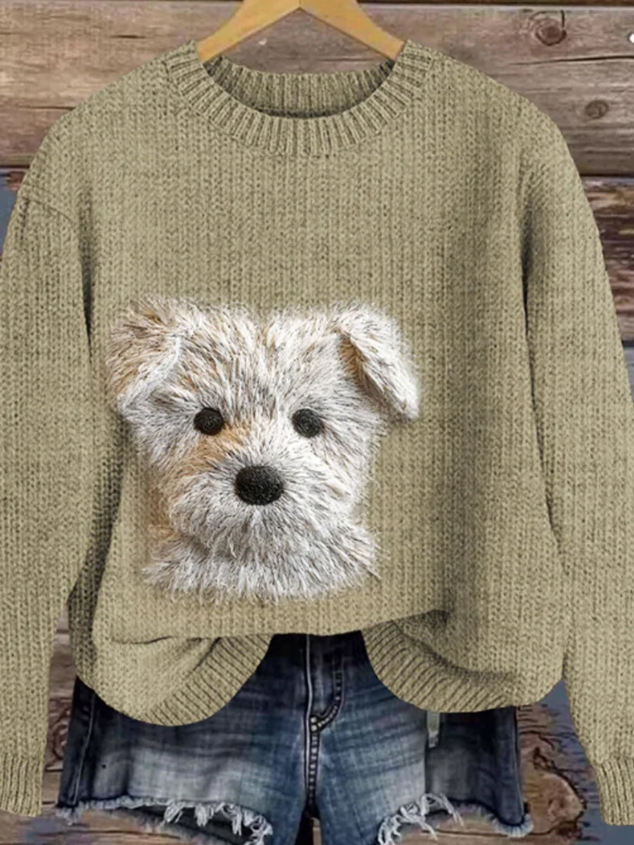 Damen niedlicher West Highland Terrier Hunde stickerei Kunst Gemütlicher Pullover