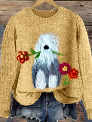 Frauen Schaf Hund mit Blumen Gemütliche Strick pullover