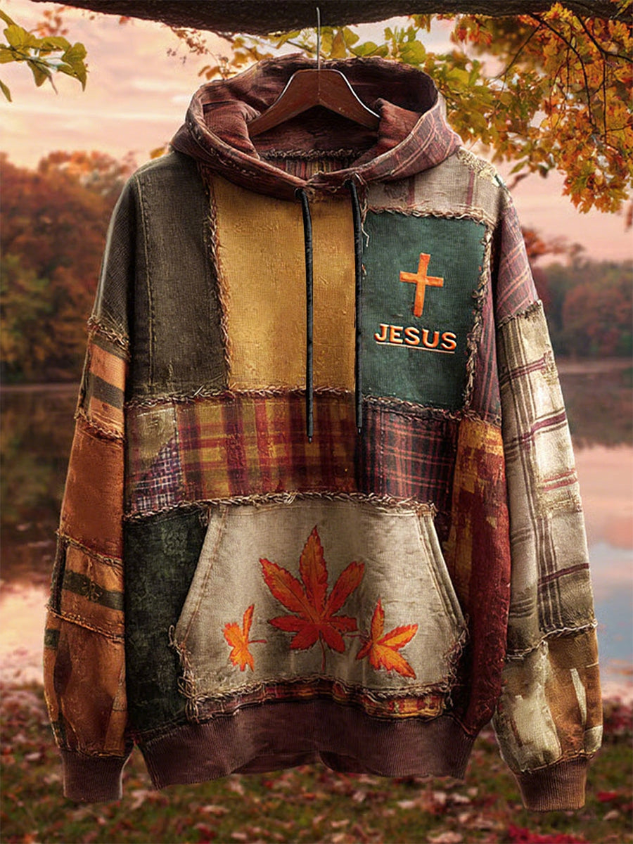 Herren Retro Casual Faith Cross Art Print Übergroße Schulter taschen Hoodie
