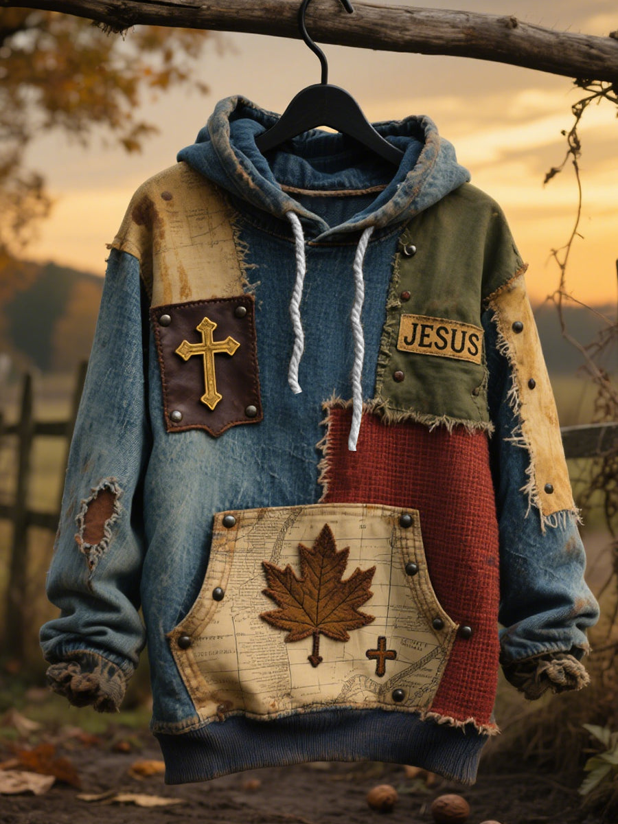 Herren Retro Casual Faith Cross Art Print Übergroße Schulter taschen Hoodie
