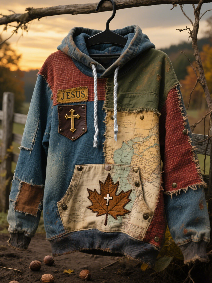 Herren Retro Casual Faith Cross Art Print Übergroße Schulter taschen Hoodie