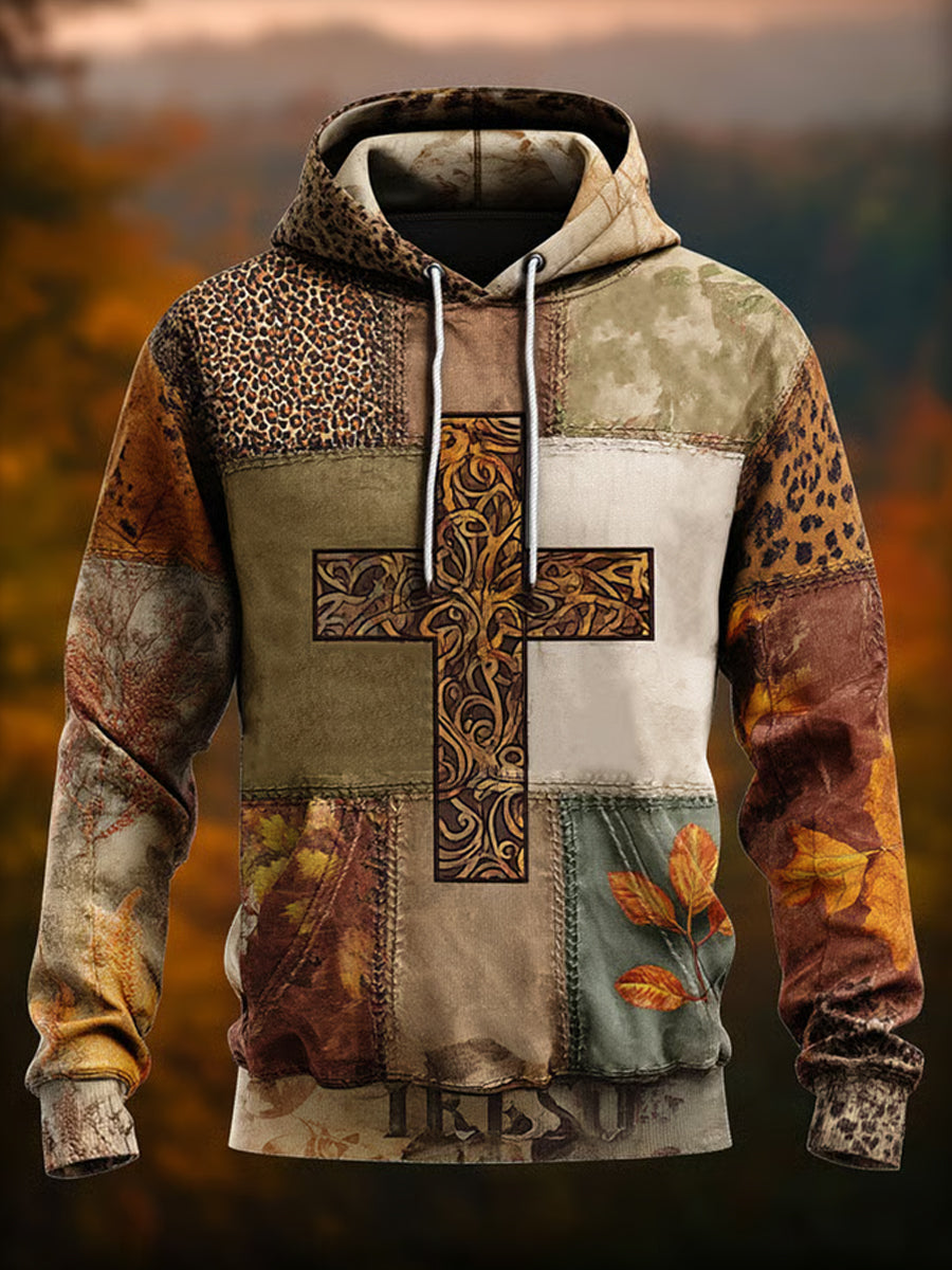 Herren Retro Casual Faith Cross Art Print Übergroße Schulter taschen Hoodie