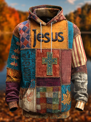 Herren Retro Casual Faith Cross Art Print Übergroße Schulter taschen Hoodie