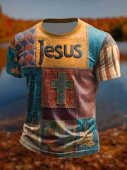 Herren Retro Casual Faith Cross Art Print Kurzarm T-Shirt