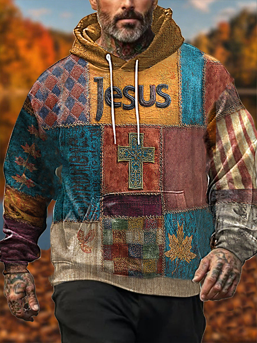 Herren Retro Casual Faith Cross Art Print Übergroße Schulter taschen Hoodie