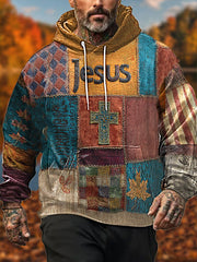 Herren Retro Casual Faith Cross Art Print Übergroße Schulter taschen Hoodie