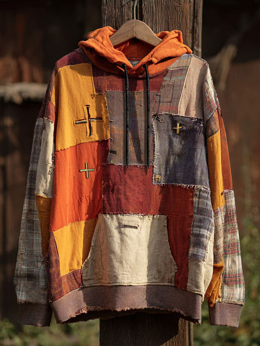 Herren Retro Casual Faith Cross Art Print Übergroße Schulter taschen Hoodie