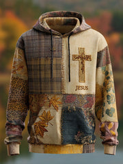 Herren Retro Casual Faith Cross Art Print Übergroße Schulter taschen Hoodie