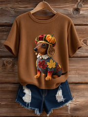 Damen Herbst Hund Kunstdruck Kurzarm-Shirt