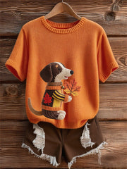 Damen Herbst Hund Kunstdruck Kurzarm-Shirt