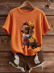 Damen Herbst Hund Kunstdruck Kurzarm-Shirt