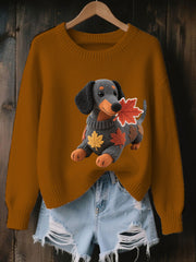 Damen Herbst Hund Kunstdruck Langarm Sweatshirt