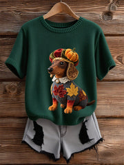 Damen Herbst Hund Kunstdruck Kurzarm-Shirt