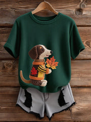 Damen Herbst Hund Kunstdruck Kurzarm-Shirt
