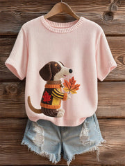 Damen Herbst Hund Kunstdruck Kurzarm-Shirt