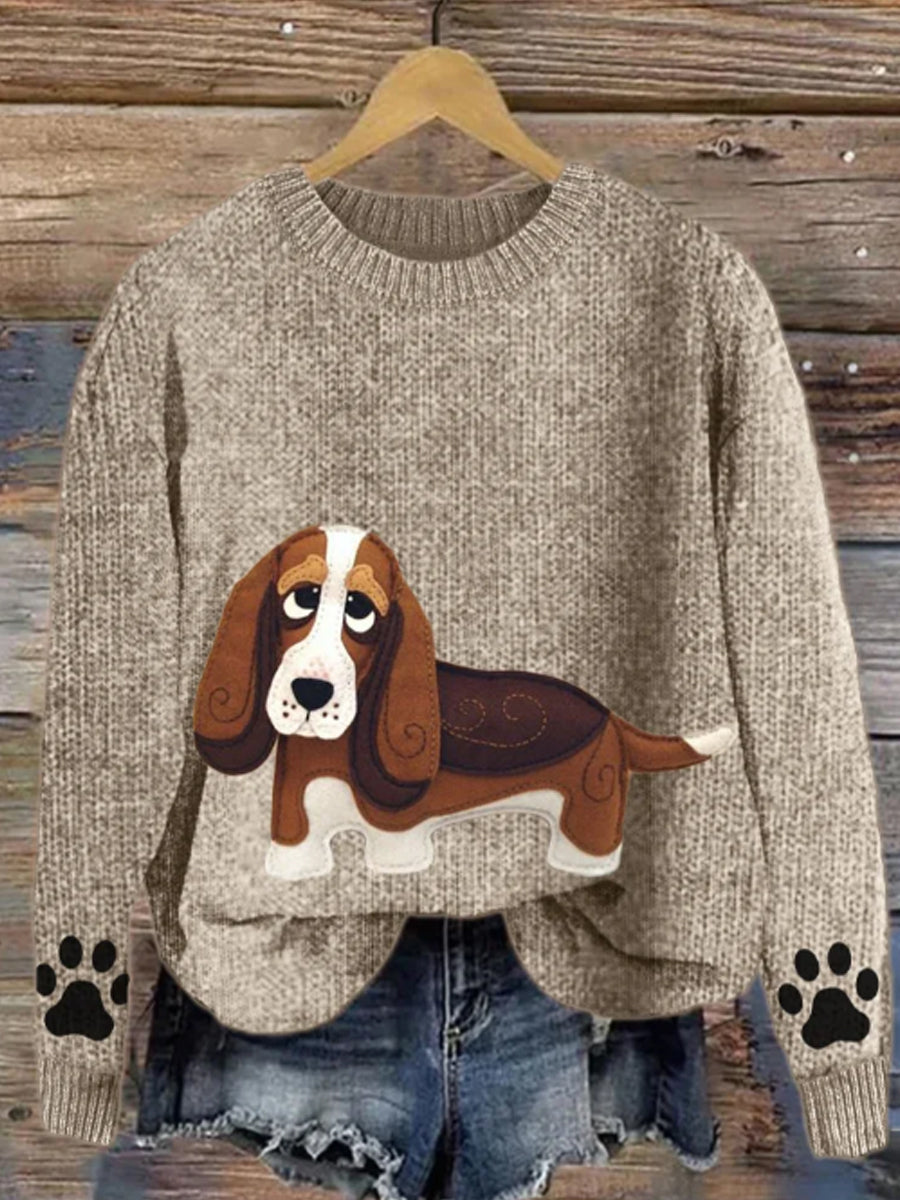 Damen Basset Hound Hund Patchwork Paw Prints Gemütliche Pullover
