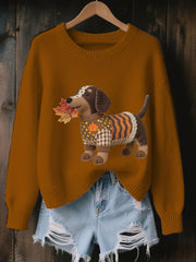 Damen Herbst Hund Kunstdruck Langarm Sweatshirt