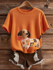 Damen Herbst Hund Kunstdruck Kurzarm-Shirt