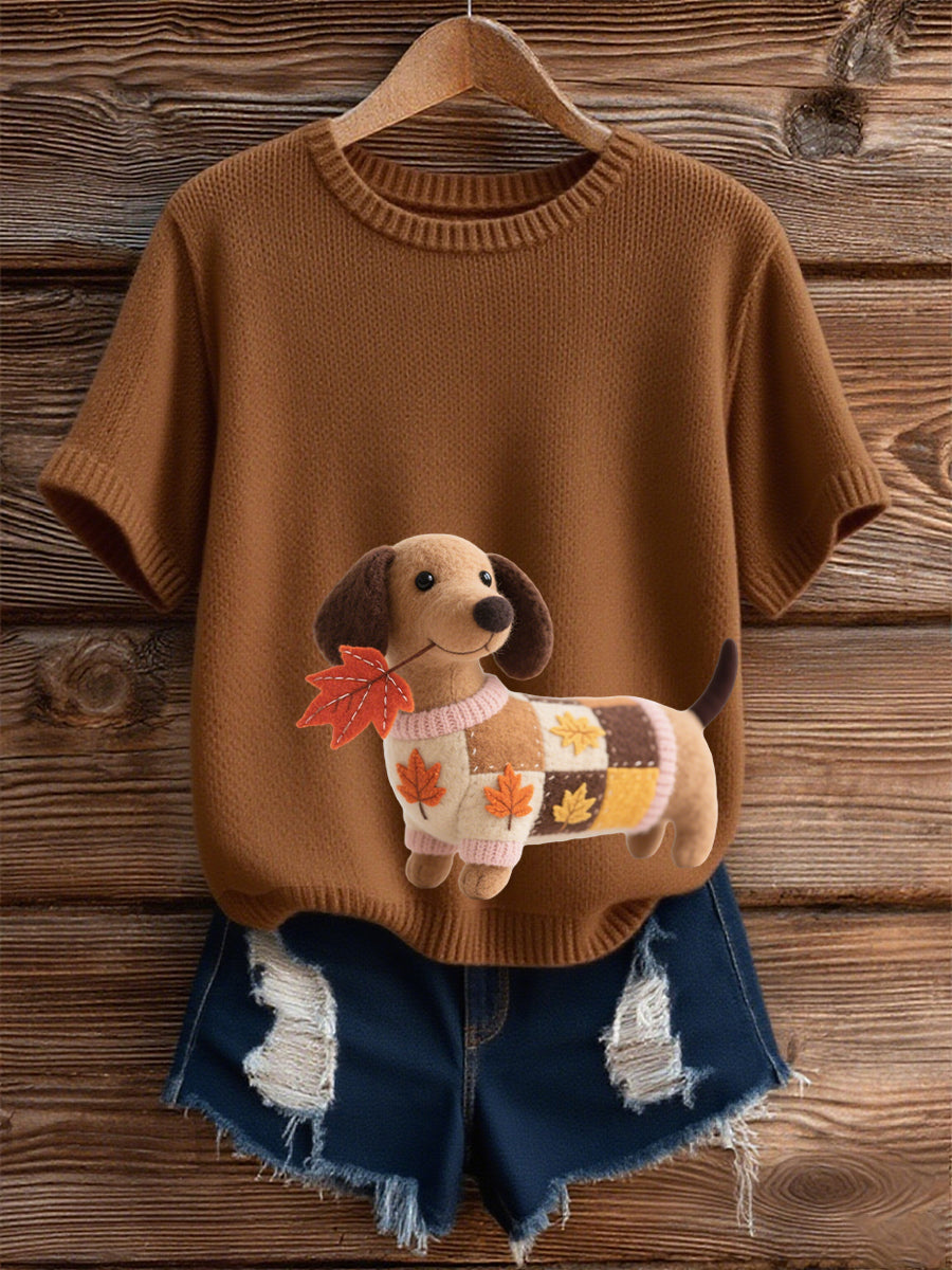 Damen Herbst Hund Kunstdruck Kurzarm-Shirt