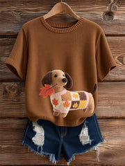 Damen Herbst Hund Kunstdruck Kurzarm-Shirt