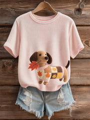 Damen Herbst Hund Kunstdruck Kurzarm-Shirt