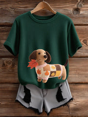 Damen Herbst Hund Kunstdruck Kurzarm-Shirt