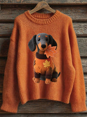 Damen Herbst Hund Kunstdruck Langarm Sweatshirt