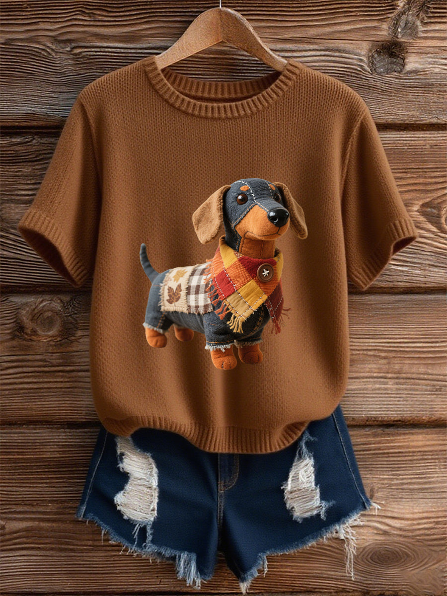 Damen Herbst Hund Kunstdruck Kurzarm-Shirt