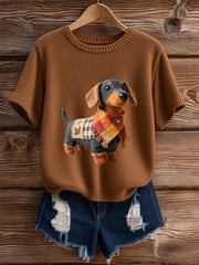 Damen Herbst Hund Kunstdruck Kurzarm-Shirt