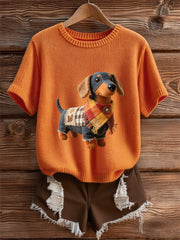 Damen Herbst Hund Kunstdruck Kurzarm-Shirt