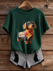 Damen Herbst Hund Kunstdruck Kurzarm-Shirt