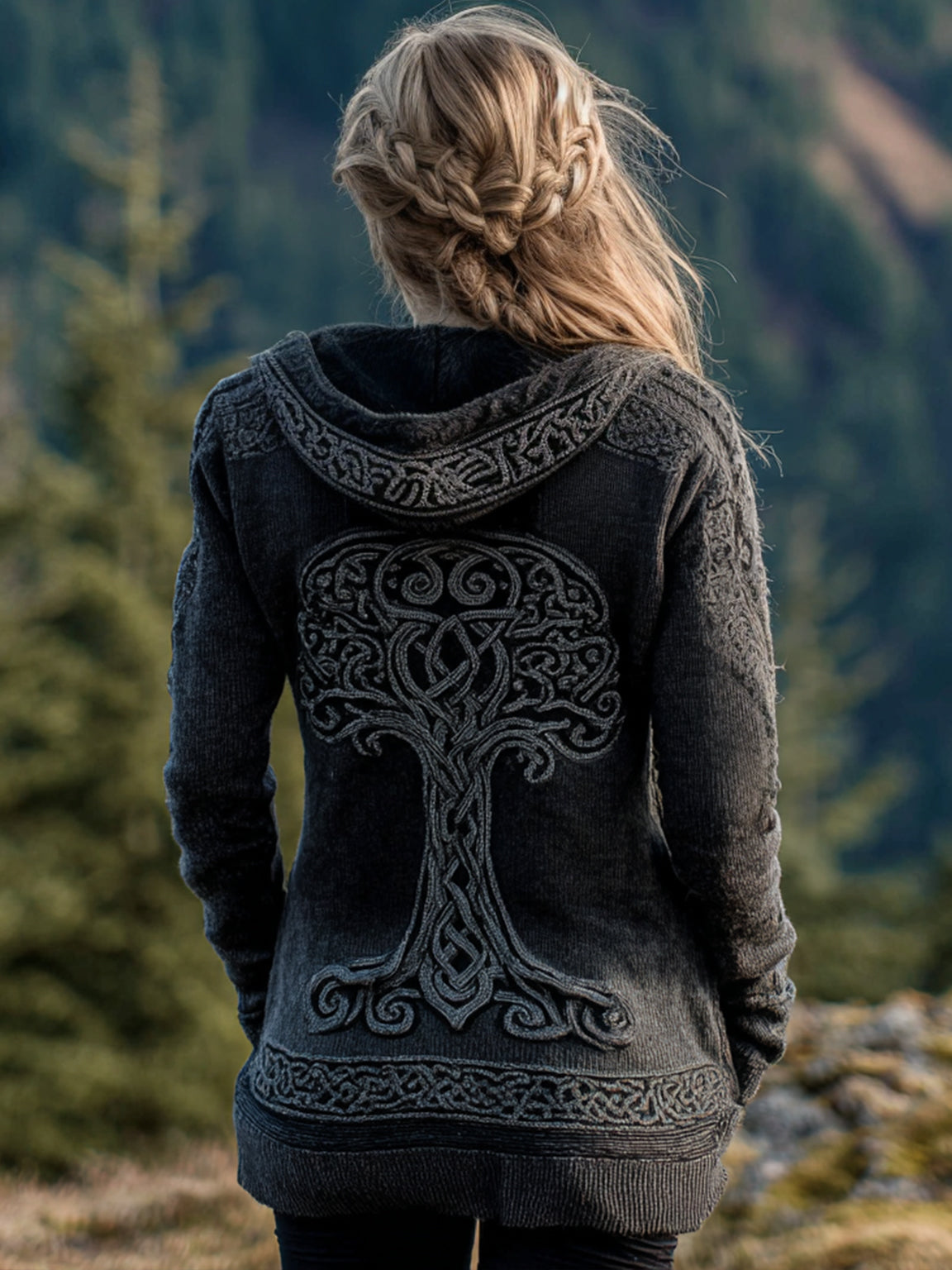 Damen Vintage Baum des Lebens Muster Gemütliche Strickjacke