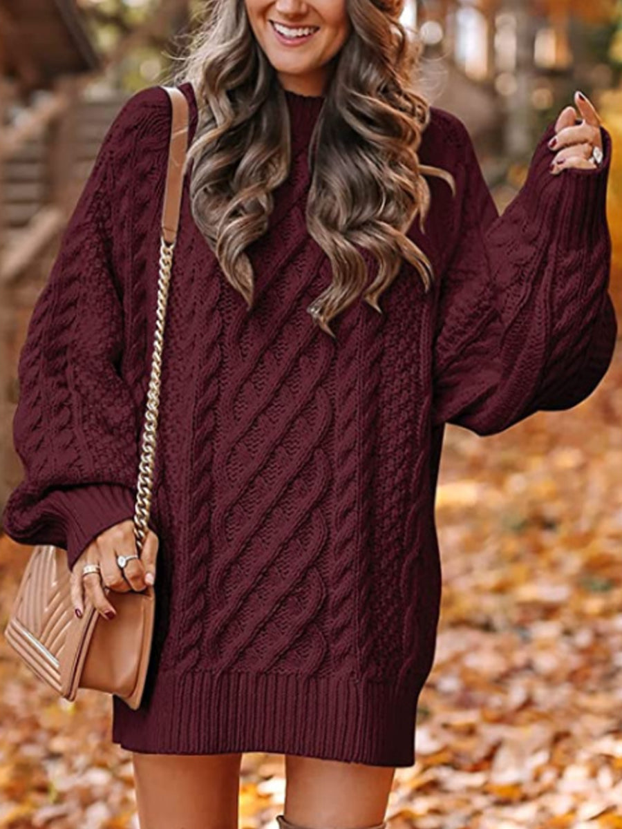 Damen Klobige Strick pullover Pullover mit Rundhals ausschnitt