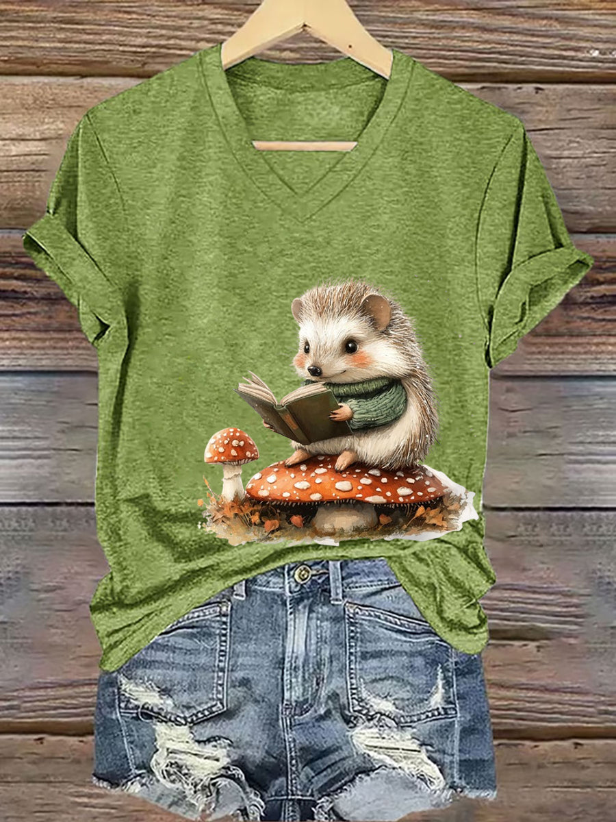 Frauen Igel Print Kurzarm T-Shirt