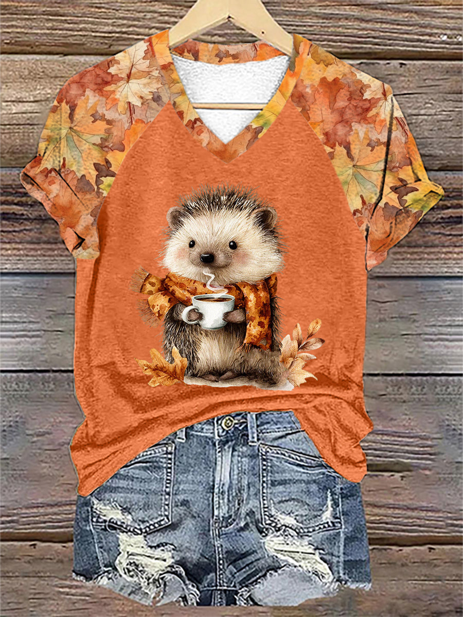 Frauen Igel Print Kurzarm T-Shirt
