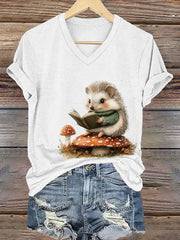 Frauen Igel Print Kurzarm T-Shirt