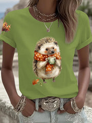 Frauen Igel Print Kurzarm T-Shirt