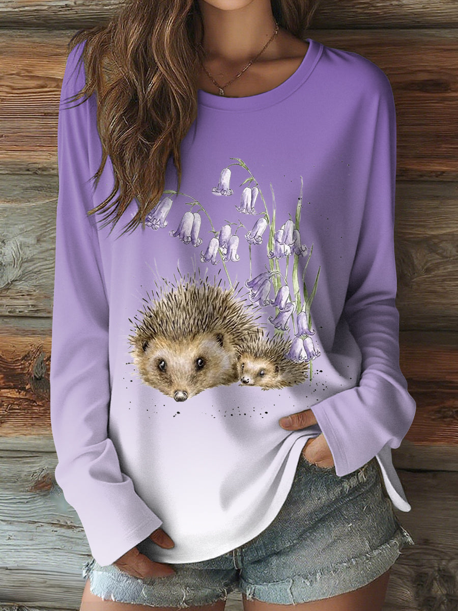 Damen-Langarm-T-Shirt mit Igel druck