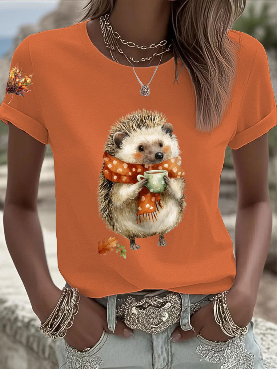 Frauen Igel Print Kurzarm T-Shirt