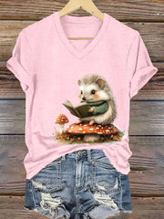 Frauen Igel Print Kurzarm T-Shirt