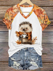 Frauen Igel Print Kurzarm T-Shirt