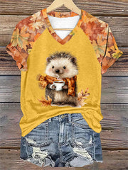Frauen Igel Print Kurzarm T-Shirt