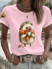 Frauen Igel Print Kurzarm T-Shirt